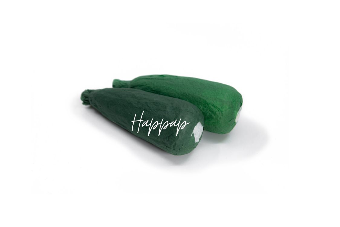 Courgette en papier de soie réalisée avec la technique Happap – Création artisanale et décorative.