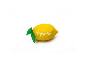Citron en papier de soie fabriqué avec la technique Happap – Création artisanale et décorative.