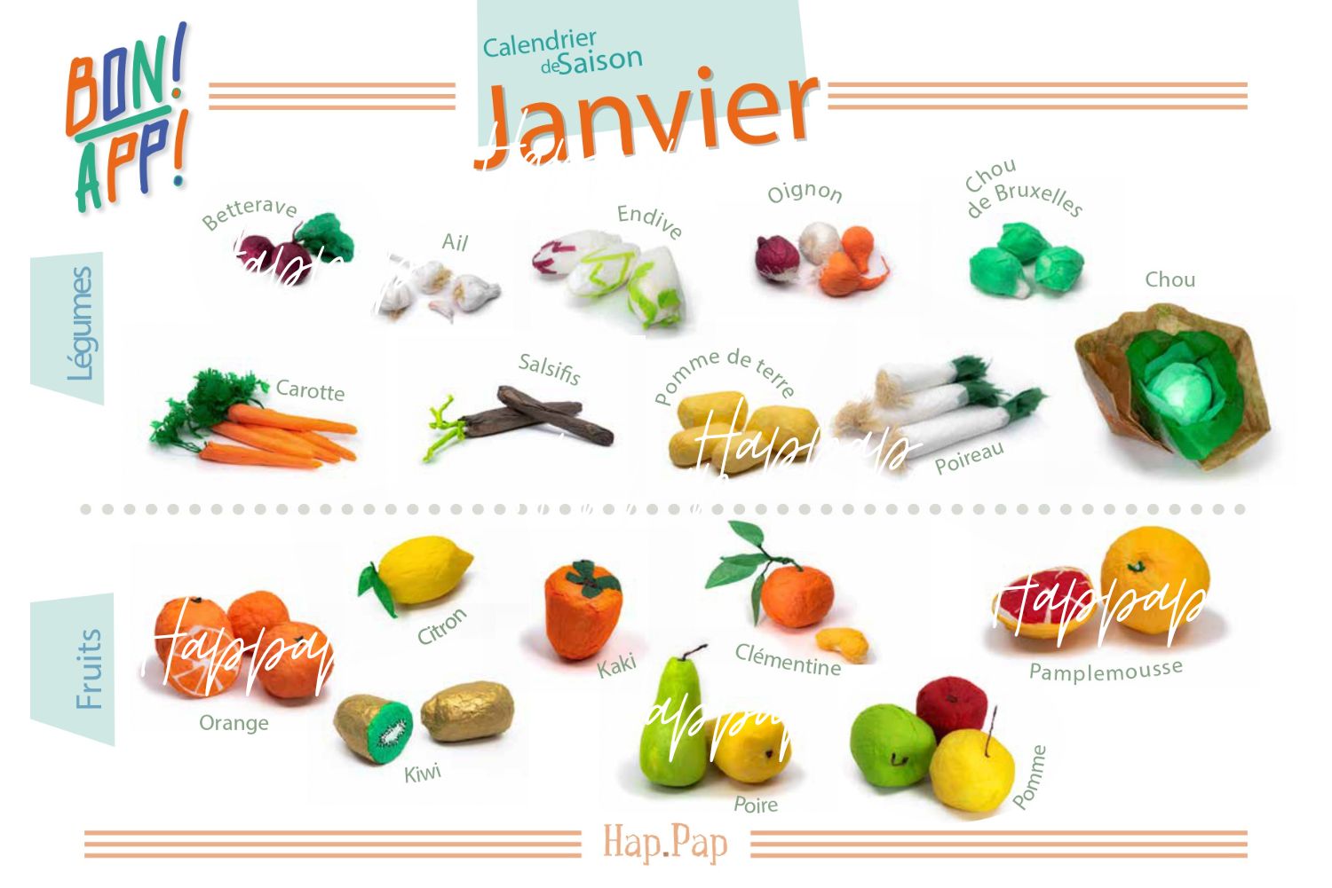 Assortiment de fruits et légumes frais de saison en janvier, incluant des choux, carottes, poireaux, agrumes, pommes et kiwis disposés sur une table en bois.