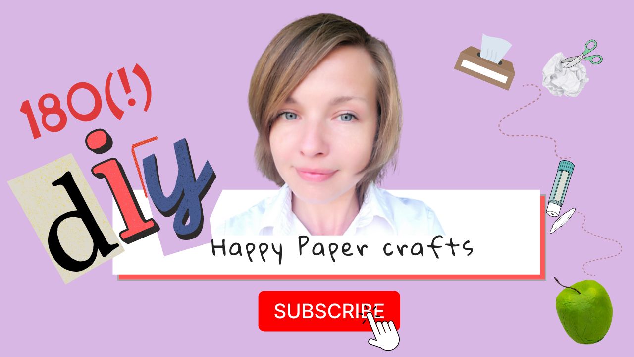 Présentation de tutos YouTube "Happy Paper Craft" proposant des créations joyeuses et colorées en papier de soie, parfaites pour apprendre facilement à réaliser des décorations écoresponsables et originales.