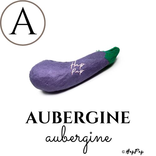 Élégante création en papier de soie représentant une aubergine, issue de la collection « A comme Aubergine », idéale comme décoration artisanale, originale et respectueuse de l'environnement.