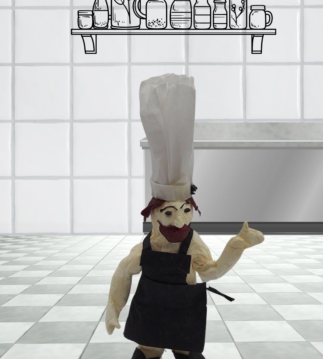 Petit Chef en papier de soie expliquant des expressions françaises